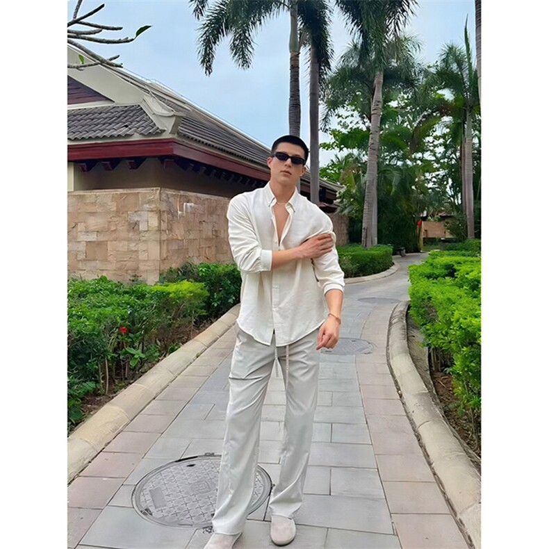 夏季冰丝亚麻感薄款长袖衬衫男战马刺绣宽松防晒衬衣外套C039-P35,男装防晒衣,星座1004-3