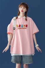 中性风夏季潮流小熊印花短袖T恤情侣翻领POLO衫T905P35控48，男装T恤，A247A