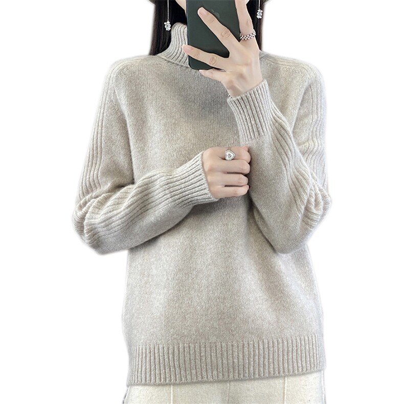半高圆领2024年秋季羊毛纯色长袖套头针织衫,女装羊毛衫,羊秋羊绒