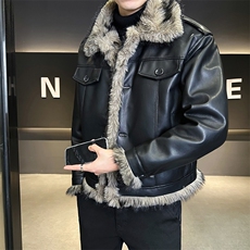 座山雕加绒加厚皮衣外套男士皮毛一体冬季PU皮棉衣B338-5606-P215，男装皮衣，电商B338