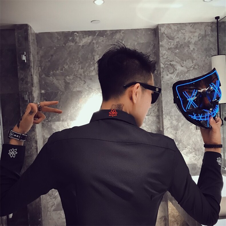痞帅小伙手臂刺绣修身显瘦长袖衬衫男CS39C/P50控78特,男装衬衫,电商A243