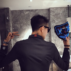 痞帅小伙手臂刺绣修身显瘦长袖衬衫男CS39C/P50控78特，男装衬衫，电商A243