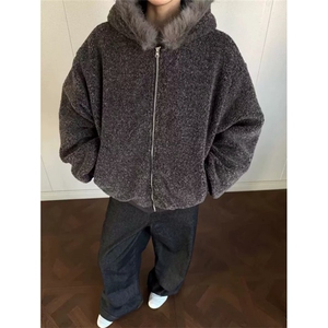 水晶绒毛领原版派克服棉衣气质日系慵懒时尚原宿流行 MHT274图片