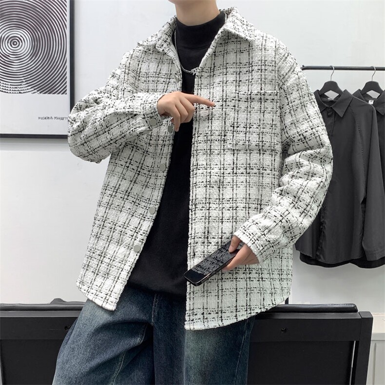 WX025-春秋款P55加绒款P75小香风夹克外套男千鸟格时尚潮流,男装夹克,电商A320A