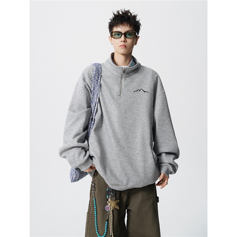 WY10146-特P47 加绒特批57 重磅曼巴棉半拉链刺绣大码休闲卫衣男图片