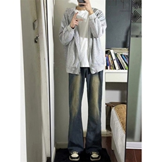 B221美式ins高街暗黑光版修身微喇牛仔裤LK23137-P55控78，男装牛仔裤，电商B221