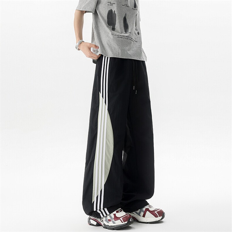 悟空有货潮牌夏季撞色条纹抽绳运动裤男复古街头宽松百搭休闲长裤，男装工装外套，电商B312