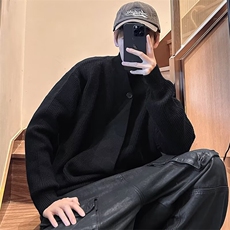 冬季老钱风V领针织开衫男款日系简约慵懒感宽松休闲道袍外套BX019，男装针织衫/毛衣，星座506