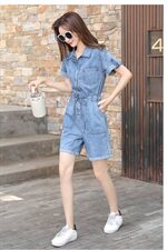 牛仔连体短裤连衣裤宽松阔腿裤收腰牛仔短裤8207601，女装牛仔裤，艾青服饰