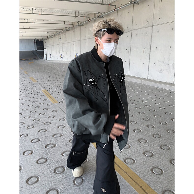 美式高街皮衣男士韩版潮流宽松百搭刺绣2024秋冬ins外套W6026-P73,男装皮衣,星座412-3