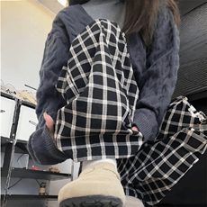 美式高街潮牌男女泡泡格子休闲裤直筒宽松慵懒显瘦阔腿休闲长裤子，男装休闲裤，电商A486