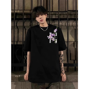 网图现货 藤蔓花卉纯刺绣短袖T恤男女夏季潮牌复古半袖A343-P35图片