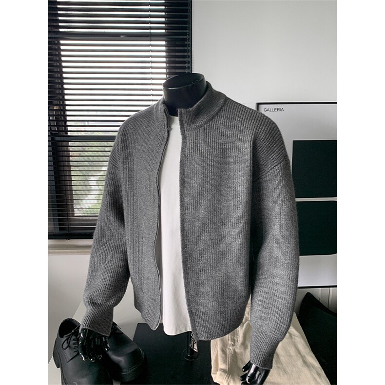 现货高品质620g肌理感双拉链大码针织毛衣外套男MY121-特P40控88，男装针织衫/毛衣，电商A001-1