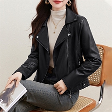 主推加绒加厚皮衣外套女2023年冬季新款小个子季机车短款上衣夹克，女装皮衣，江南女神