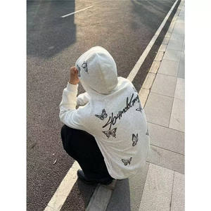 美式高街蝴蝶刺绣连帽男款蝴蝶印花春秋薄款宽松卫衣WY1054 P42图片