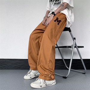 休闲裤男韩版潮字母刺绣高街2026夏季新款ins宽松长裤RK277-P39,军绿色羽绒服搭配浅色牛仔裤图片