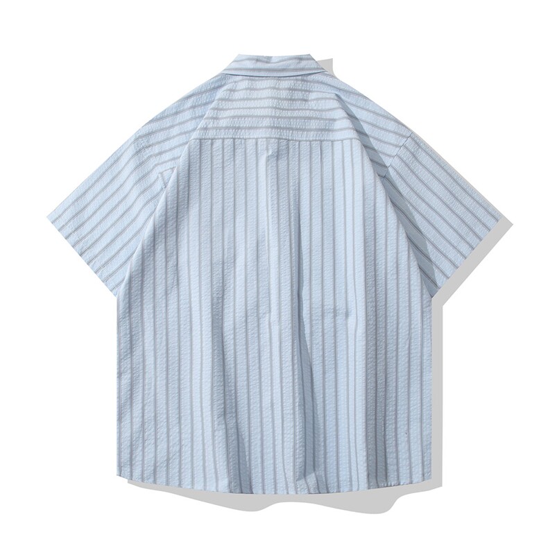 B413-1-DX075日系肌理感条纹短袖衬衫男夏季宽松休闲少年感衬衣,男装T恤,电商B413-1