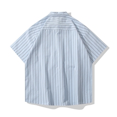 B413-1-DX075日系肌理感条纹短袖衬衫男夏季宽松休闲少年感衬衣，男装T恤，电商B413-1
