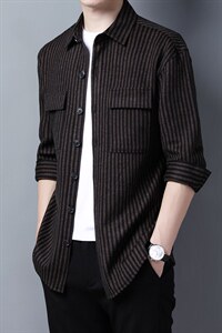 高端加绒长袖男士宽松工装外套春秋青年韩版加厚衬衫 XY737-P100图片