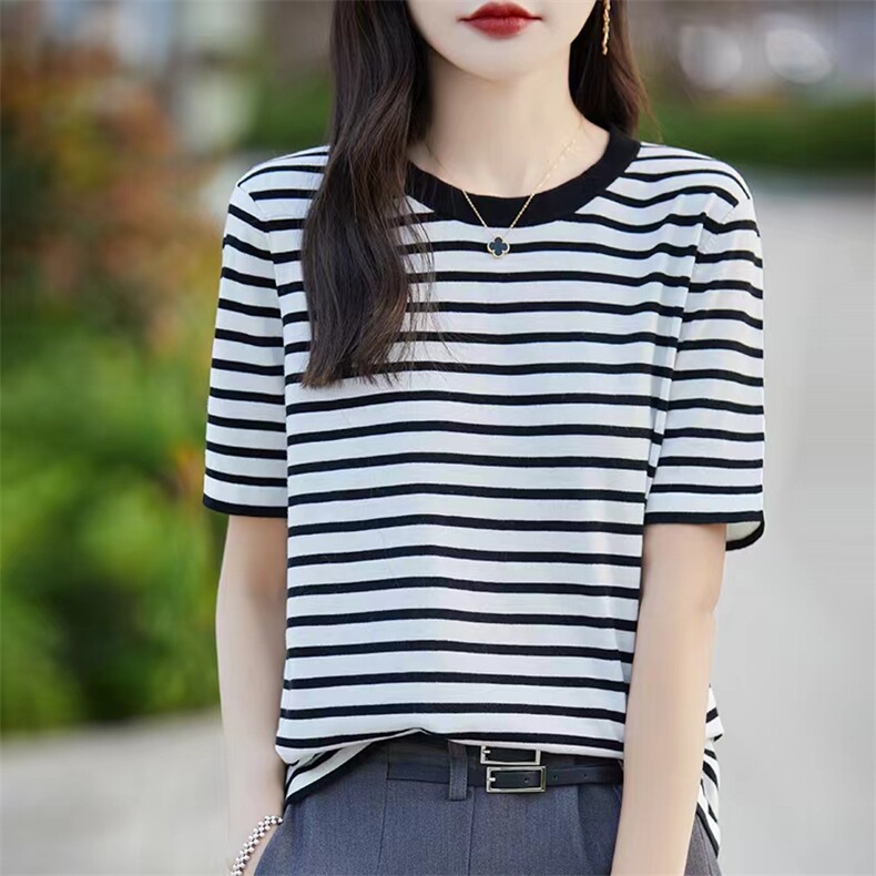 2025年夏季不连帽女士圆领时尚百搭通勤休闲短袖,女装T恤,森墨