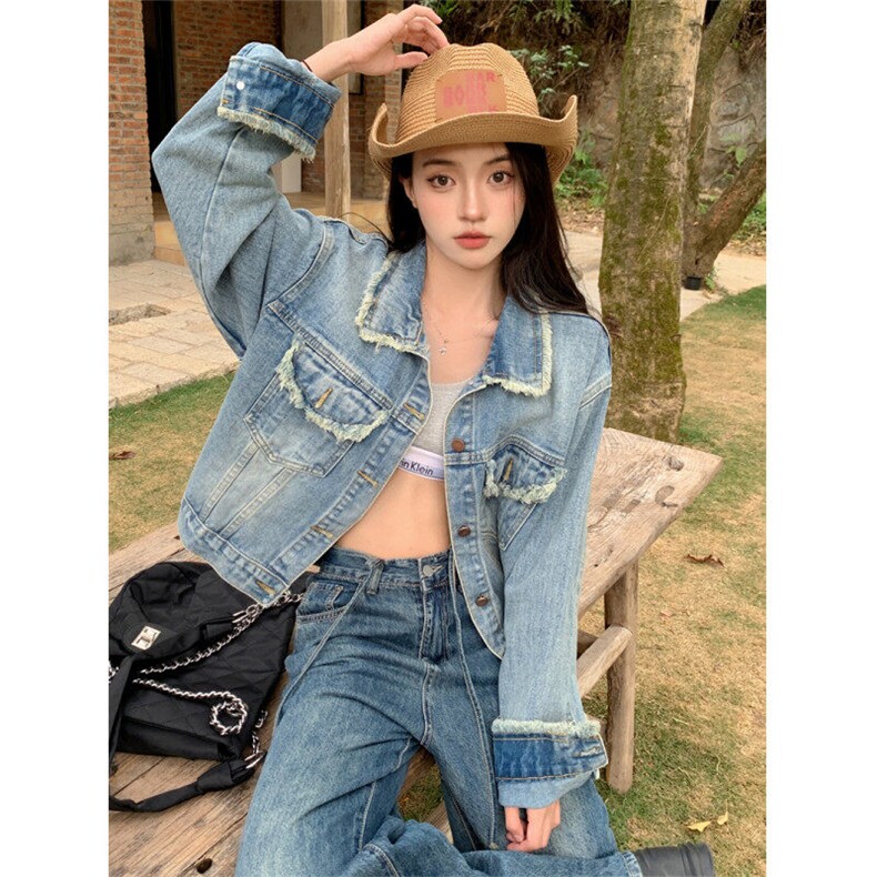 磨破做旧复古牛仔外套女宽松显瘦韩系oversize休闲上衣NZ055-P88,男装工装外套,星座911-3