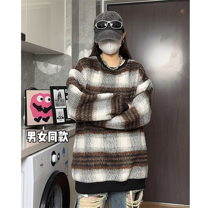 秋冬重磅卫衣毛呢格子外套日系宽松卫衣港风大码A017WY011P55,女装短外套,电商A017