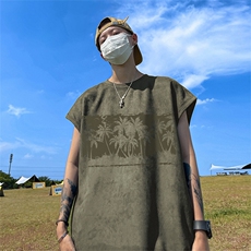 量大优供视频得物直播品220克夏季麂皮绒背心无袖T恤BJ186，男装T恤，电商A486