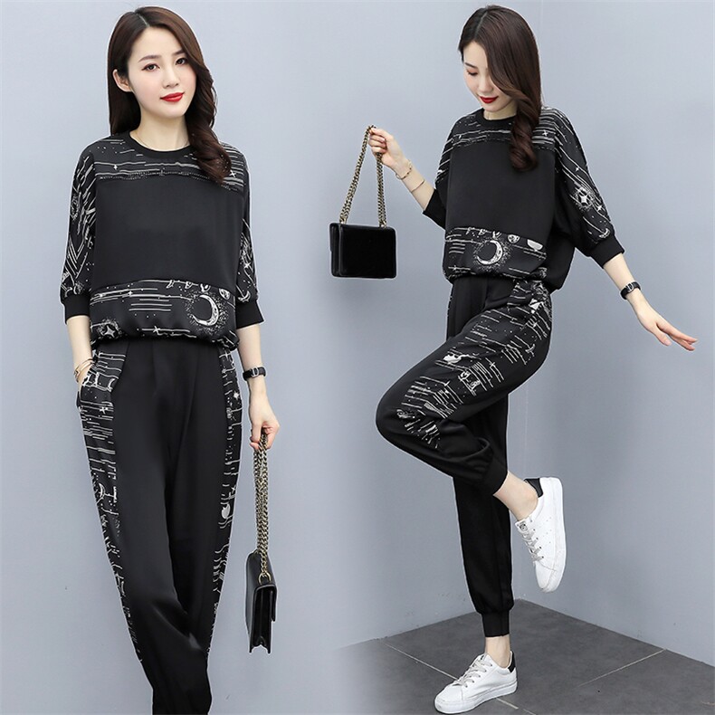 大量现货2023新款醋酸印花拼接舒适显瘦气质套装，女装套装/套裙，奕薇雅