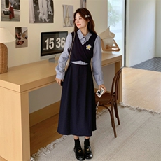 26春新款现-学院风法式收腰显瘦长袖衬衫裙2603-P150K248，女装连衣裙，2B190