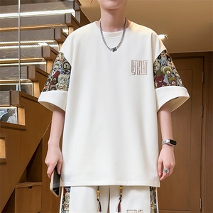 男士刺绣圆领T恤夏季短袖拼接上衣小熊体恤汗衫潮A266-T188-P22图片