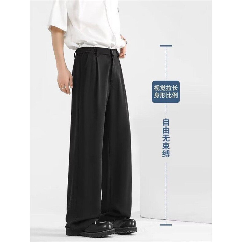 夏季高级感裤子男西裤黑色阔腿垂感宽松休闲裤直筒裤,男装西裤,星座410-7