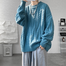 8XL-M麻花毛衣男休闲大码慵懒风情侣圆领针织衫线衣外套MY1512P65，男装针织衫/毛衣，电商B238