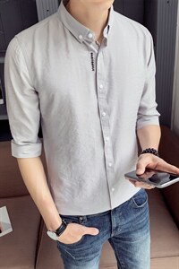 现货2021 品质好 薄款七分袖衬衫男士短袖修身中袖衬衣CS17P40图片