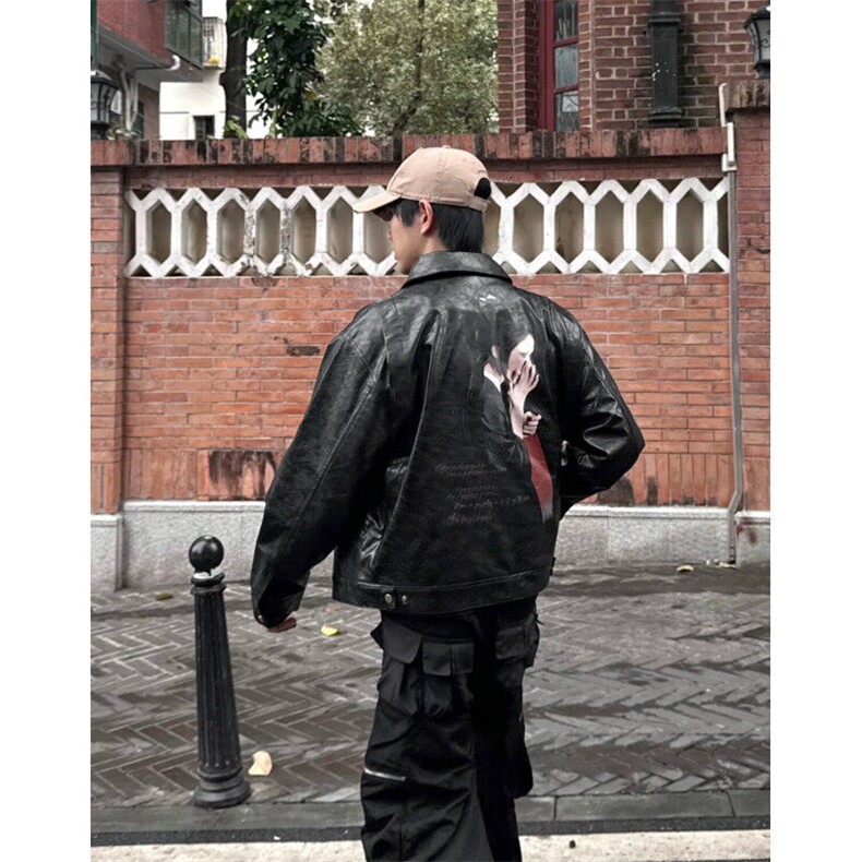 油墨印花美式高街皮衣男女痞子帅气2026春季ins外套W6529-P93,男装皮衣,星座412-2