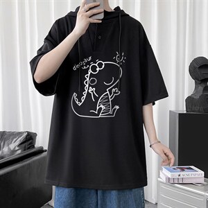 LD54172-P45 连帽短袖t恤男大码胖子带帽五分袖中袖图片