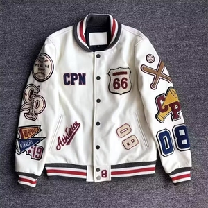 新款重工刺绣皮衣男休闲短款夹克棒球服短外套宽松上衣MM32 P75图片