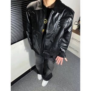 美式cleanfit皮衣外套男秋季重磅鲨鱼鳍皮机车服复古潮牌情侣夹克图片