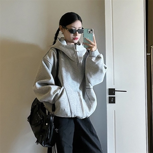 抖音得物高品质秋冬美式高街重磅结构辑明线纹理连帽卫衣外套W111