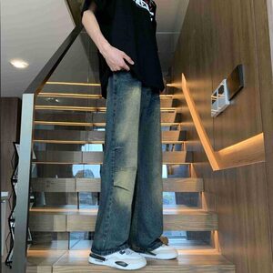 美式复古牛仔裤男宽松直筒裤高街百搭水洗做旧阔腿休闲长裤 K1137图片
