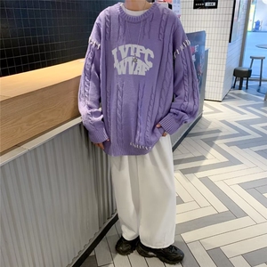 毛衣男日系潮牌潮流宽松高级感情侣刺绣圆领针织衫毛线衣图片