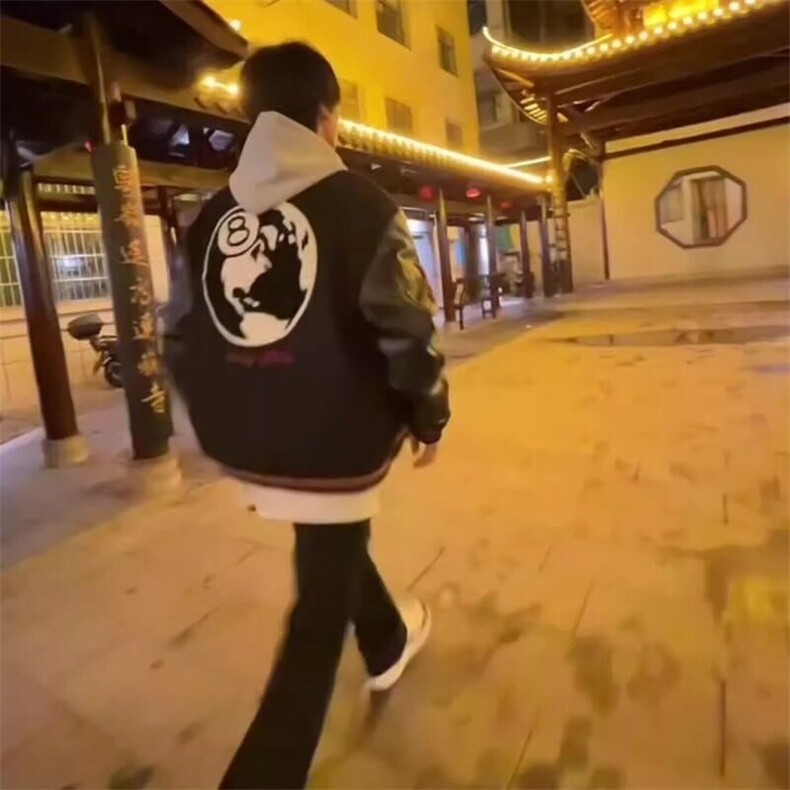 黑八美式棒球服高街刺绣毛巾设计感图vibe棒球夹克外套男女同款,男装夹克,星座601-1