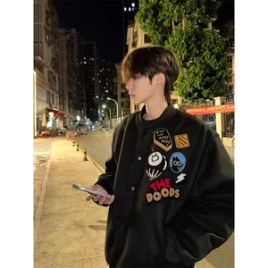 网红同款美式街头徽章字母刺绣棒球服外套男女宽松加厚高街夹克图片