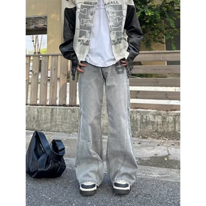 美式复古高街微喇牛仔裤男秋季新款宽松阔腿裤NA728-P52图片