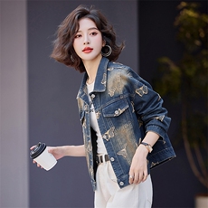 【新款现货】时尚复古蝴蝶牛仔外套2024秋季新款，女装短外套，慕依路