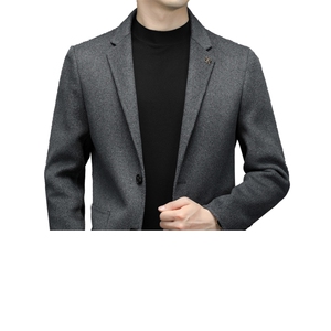 秋季男款轻奢高端大衣商务修身毛呢西服外套时尚人字纹双面呢西装图片