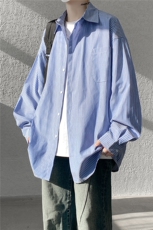 春夏条纹衬衫男长袖薄款痞帅高级感宽松慵懒风大码衬衣CS29003P45，男装衬衫，电商B312