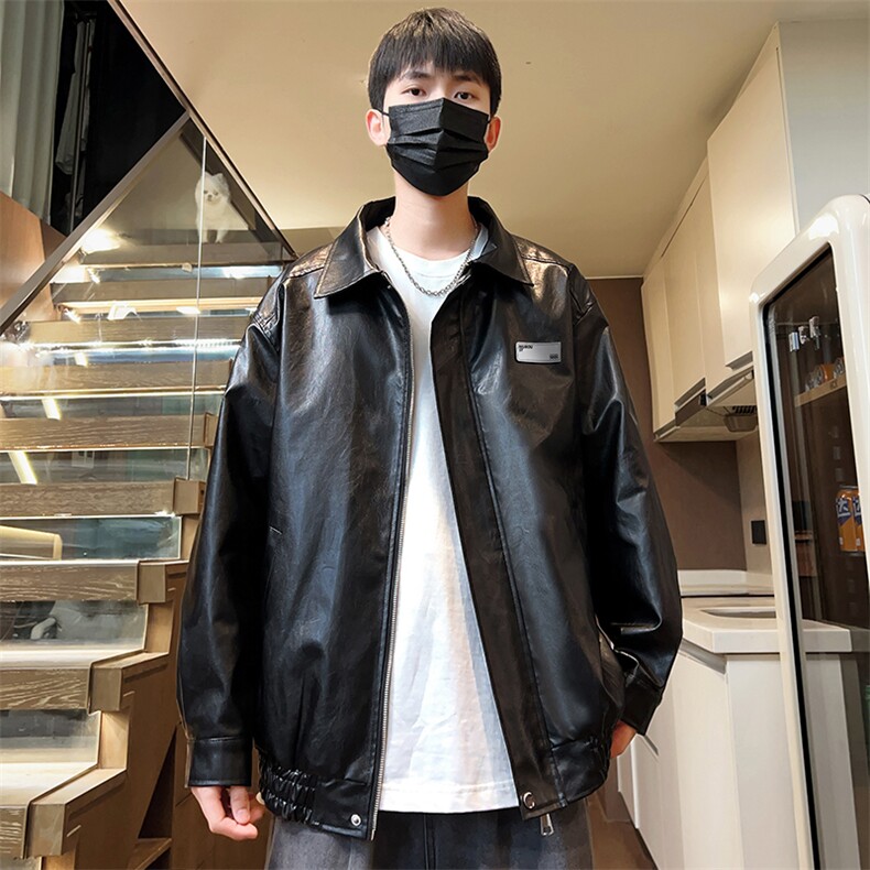 翻领秋季机车皮夹克男情侣贴标皮衣潮流外套A266-PY006-P80控138,男装夹克,电商A266