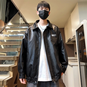 翻领秋季机车皮夹克男情侣贴标皮衣潮流外套A266-PY006-P80控138图片