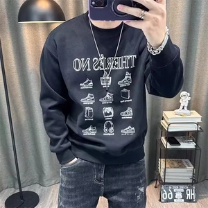 高级感ins风黑色无帽卫衣男2025秋冬新款街头宽松百搭上衣外