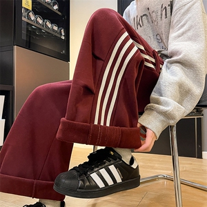 8XL-M 奥粒绒加绒休闲裤男三条杠条纹运动裤宽松卫裤K9121P58控78图片